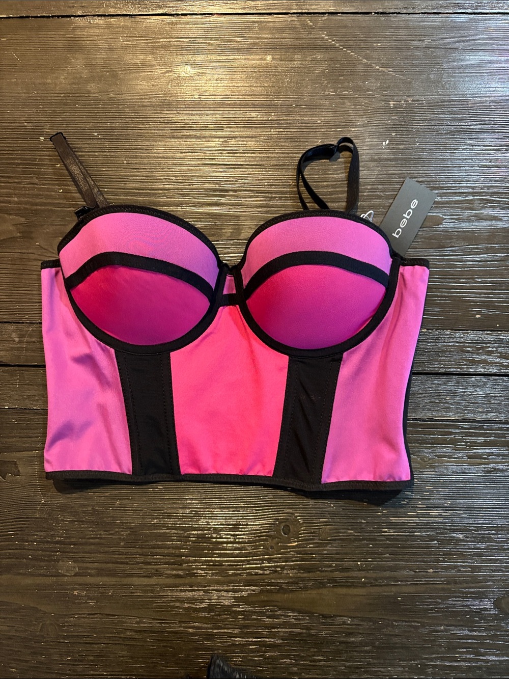 NEW bebe Hot Pink Longline Bustier with Black Trim